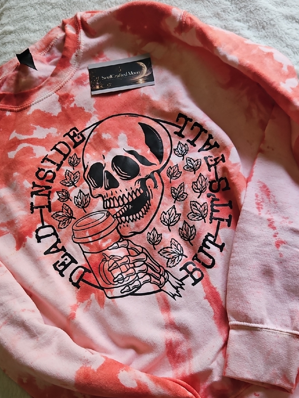 Gildan Pink/Coral Tie-Dye Skull Graphic Sweatshirt
